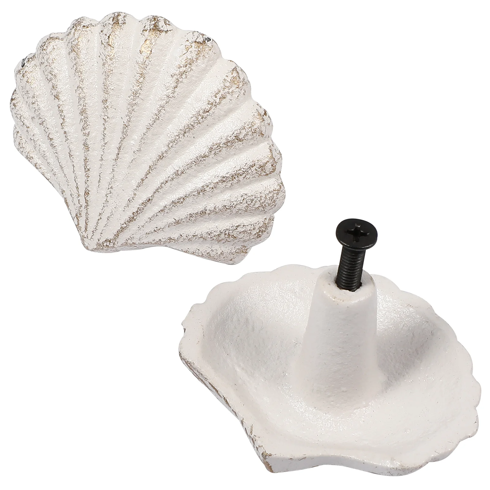 

2Pcs Cast Iron Shell Cabinet Knobs Vintage Ocean Style Dressers Knobs Kids Bedroom Decorative Drawer Knob