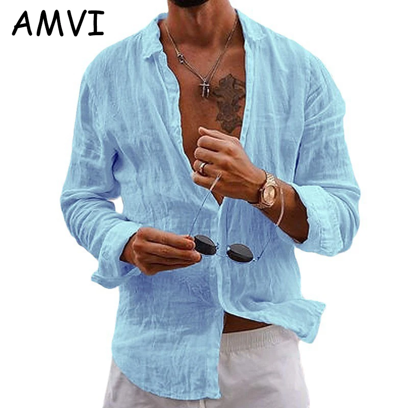 

2023 New Men Shirt Homme Festival Hombre Casual Cropped Oversized Blouse Solid Color Stand-Up Collar Casual Style Plus Size