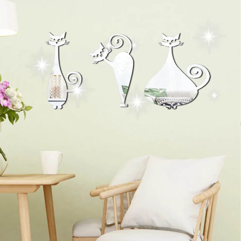 

Набор из 6 наклеек на стену в виде кошки, искусственный эффект, самоклеящиеся мультяшные рисунки, Декор для дома, фоновое украшение