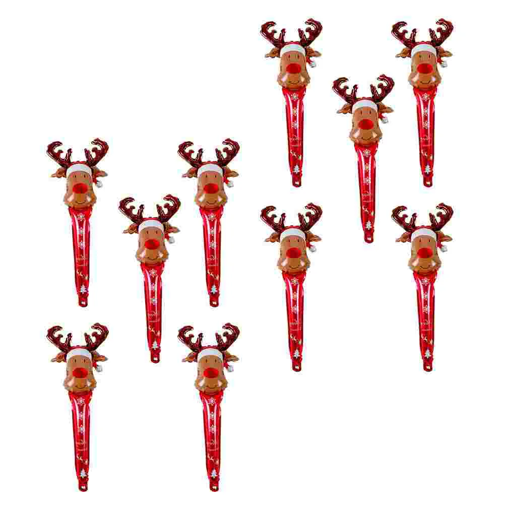 

10Pcs Xmas Themed Inflatable Stick Elk Head Design Balloon Handheld Balloon Toy