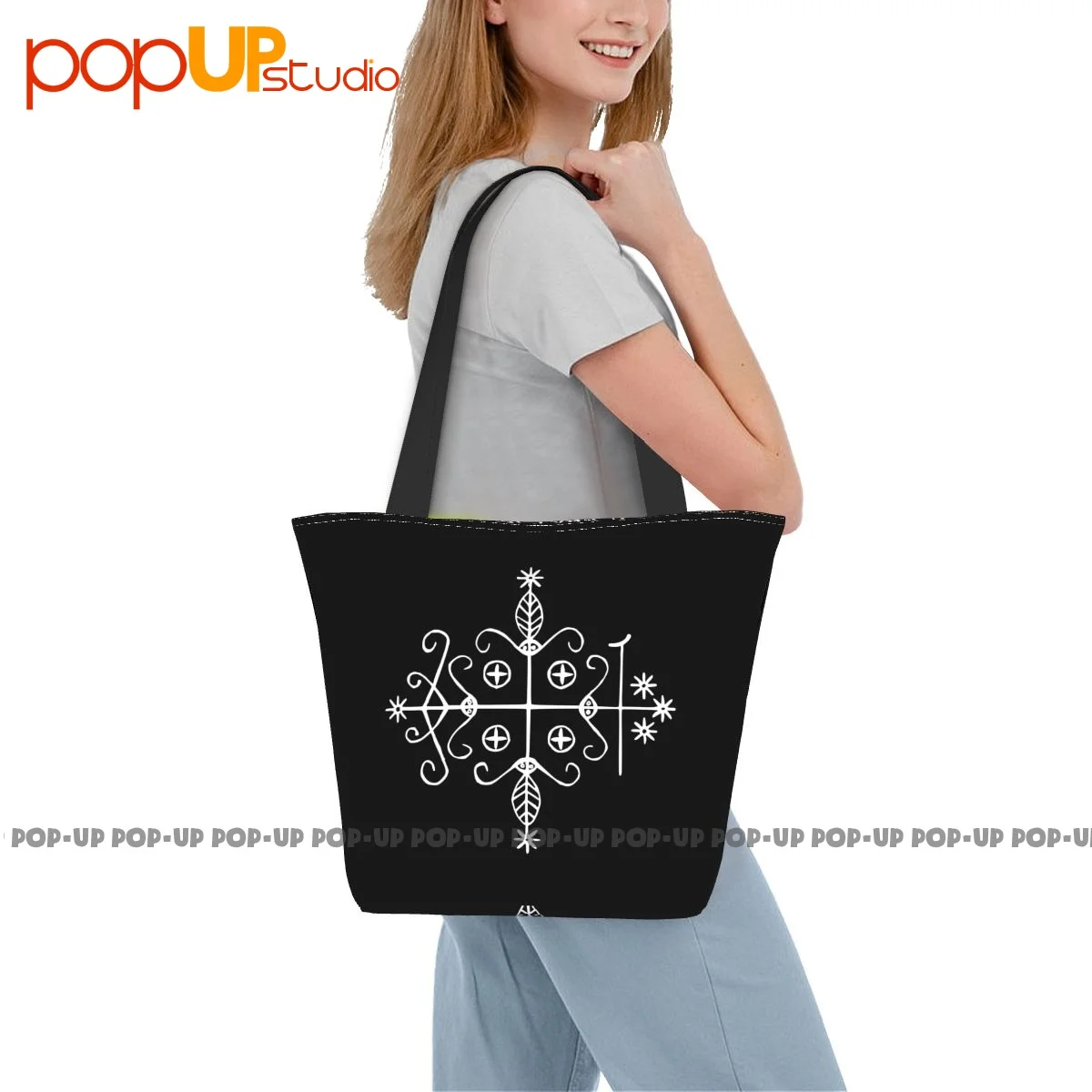 Фото Papa Legba Voodoo Veve, оккультное зло, сатана, голова коата, сумки из полиэстера, сумка для покупок, сумка для переноски №2