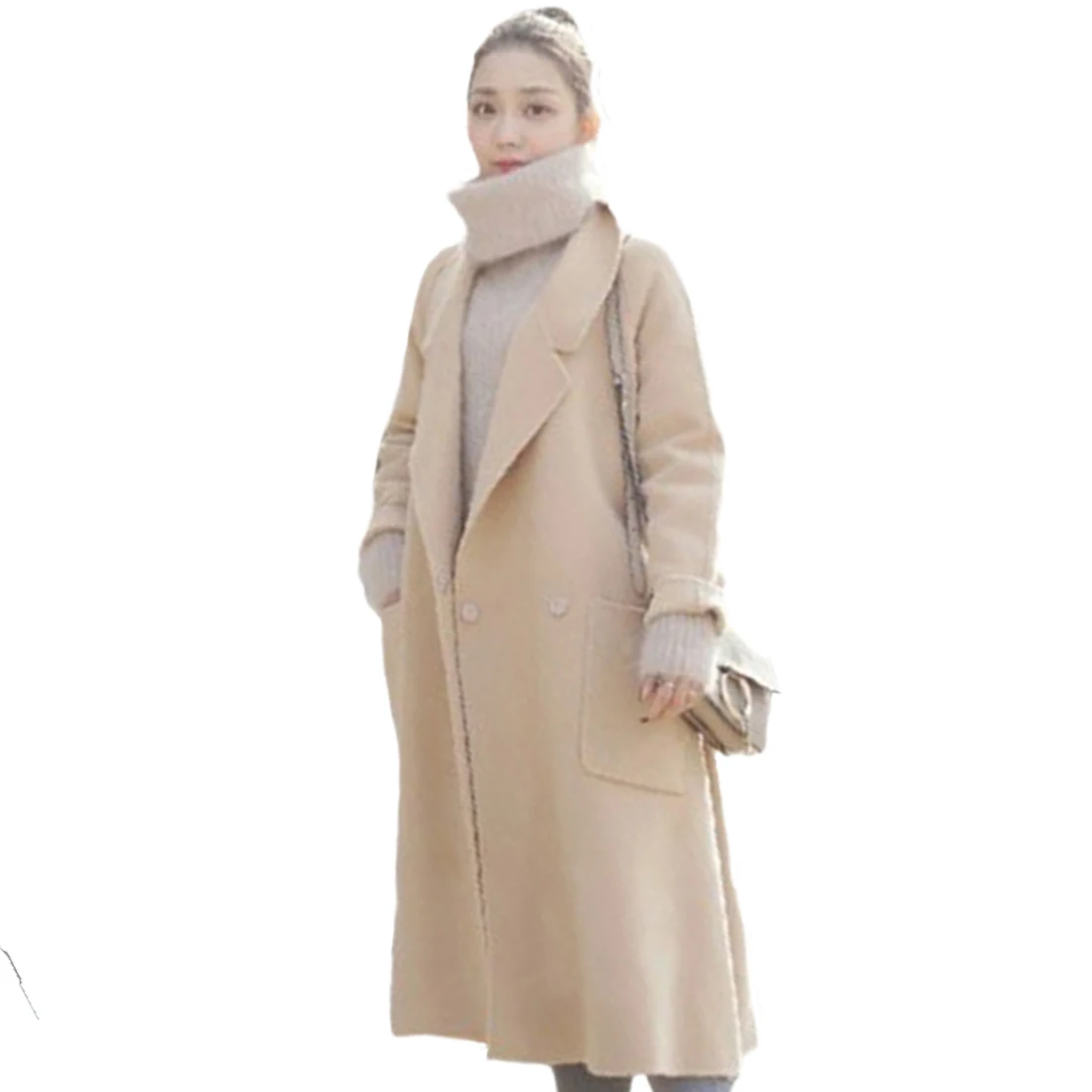

New women coat autumn and winter loose large size long woolen coat