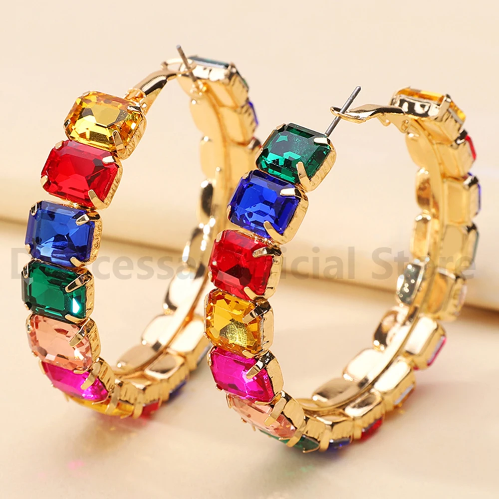 

Modern Shiny Rhinestone Glass Decor Ring Circle Hoop Earrings For Women Boho Luxury Fairy Original Bride Wedding Party Jewelry