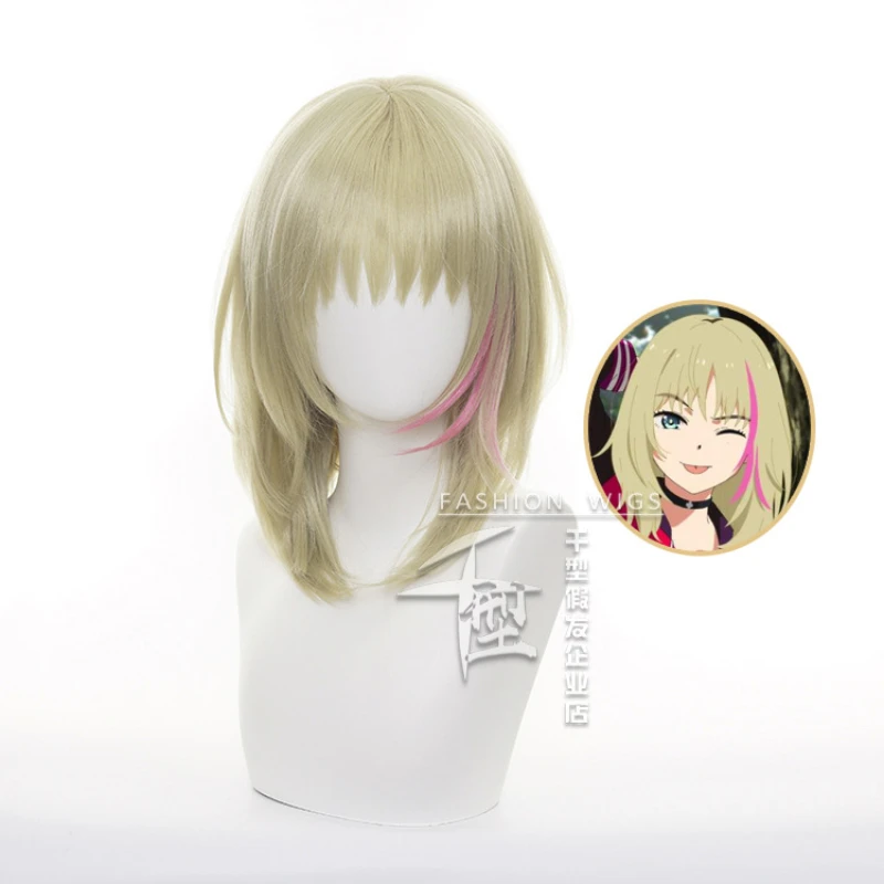 

Anime WONDER EGG PRIORITY Kawai Rika Cosplay Wig 40cm Long Hightlights Pink Heat Resistant Hair Girls Role Play Wigs + Wig Cap