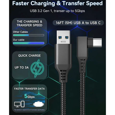 Кабель USB A — Type C 5 м AyeBeau для Oculus Quest 2