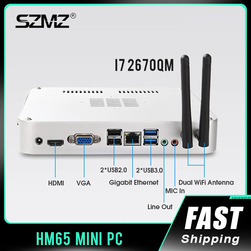 SZMZ Mini PC Desktop Computer Core i7 2670QM DDR3L 8G Ram 128GB 256GB SSD Support Windows10 4K HDMI VGA WiFi Gaming PC