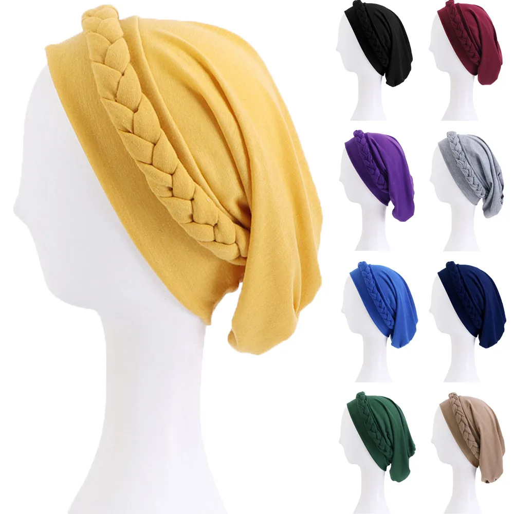 

2022 New Muslim Women Braid India Hijab Caps Muslim Cancer Chemo Cancer Beanie Hair Loss Turban Bonnet femme Wrap Turbante Mujer