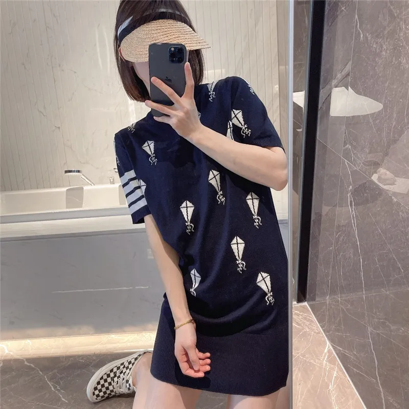tb British college style spring jacquard kite pattern age-reducing wool knitted dress is thin female all-match