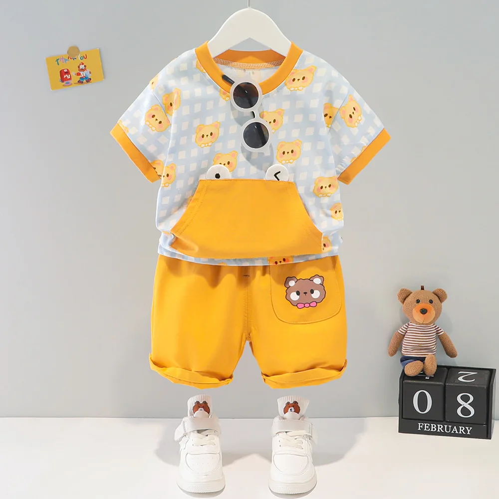 

Новинка 2022, летний костюм для мальчиков, красивые детские брюки с коротким рукавом и мультяшным рисунком, Модный комплект из двух предметов, хорошее качество