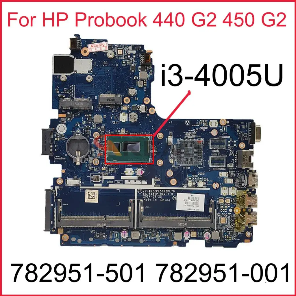 

Laptop motherboard ZPL40/ZPL50/ZPL70 LA-B181P For HP Probook 450 G2 782951-601 782951-501 782951-001 SR1EK I3-4005U DDR3