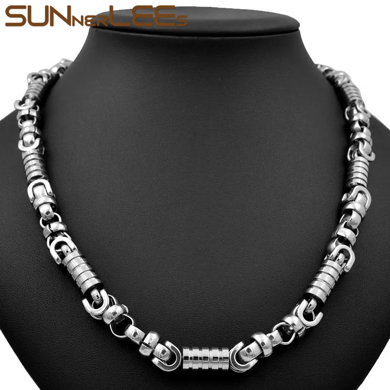 

SUNNERLEES Jewelry Stainless Steel Necklace 8mm Geometric Link Chain Silver Color Gold Plated Men Women Gift SC121