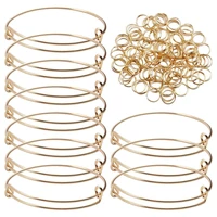 20pcs adjustable wire blank bangle bracelet expandable with 100pcs double split rings for women diy jewelry makinggold color