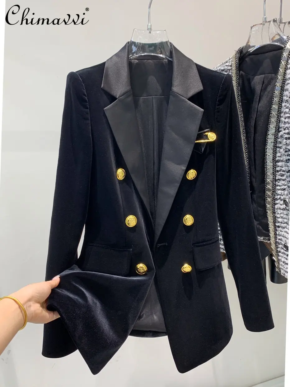 

Fall 2022 New Korean Style Fashion Office Lady Lapel Pleuche Suit Coat Women's Simple Elegant Slim Fit Business Blazers Jacket