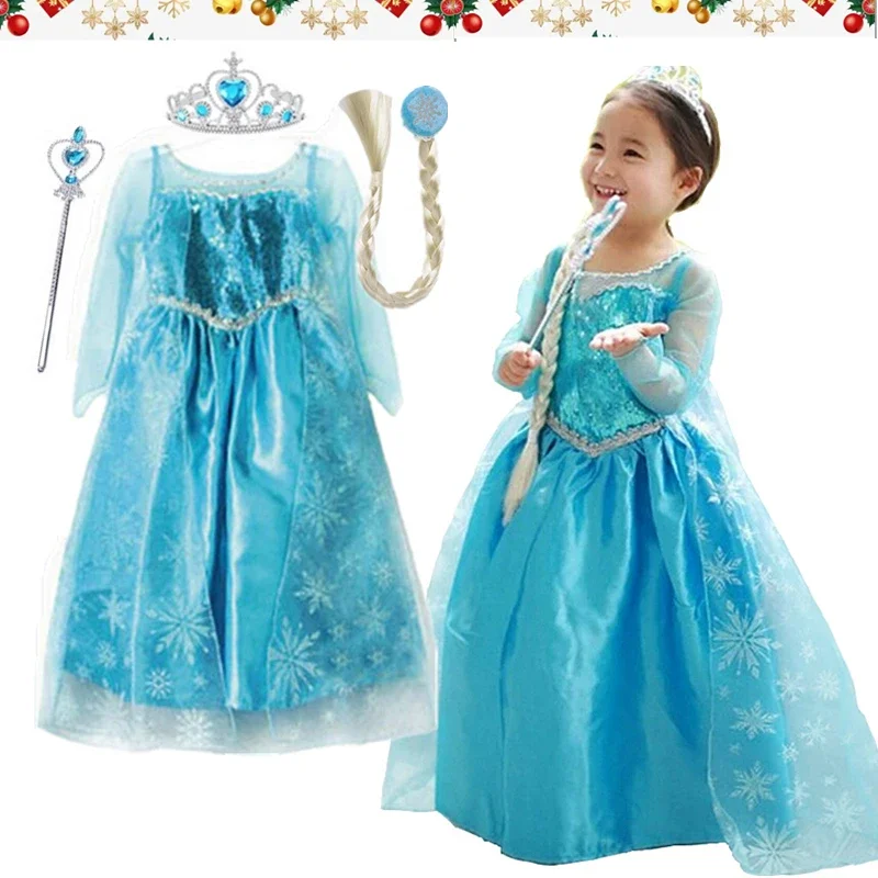 Платье Принцессы Эльзы Для Девочек С Длинными Рукавами Детский Карнавальный