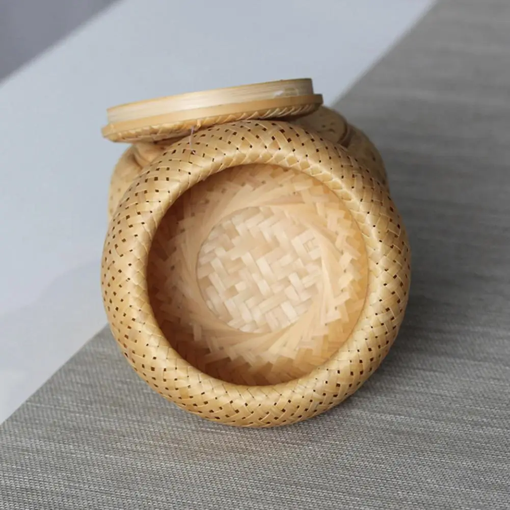 with Cover Practical Double Layer Woven Storage Basket Bamboo Egg Long Lasting for Vegetable |