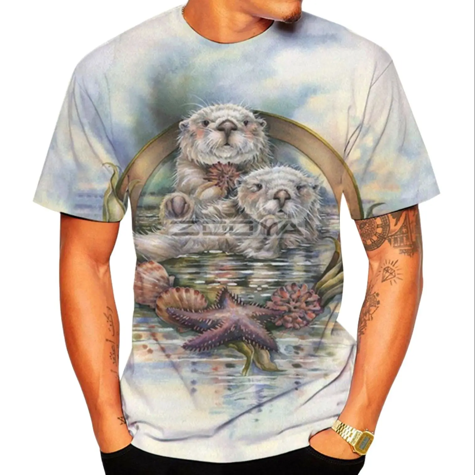 

2022 New Fun Otter Printed T-shirt Summer Unisex Loose Fashion Casual T-shirt