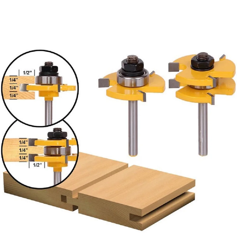 

2pcs 1/4 Shank 120 Degree Router Bit Set Woodworking Groove Cutters Tungsten Alloy Wood Tenon Milling Cutter Bits Tools