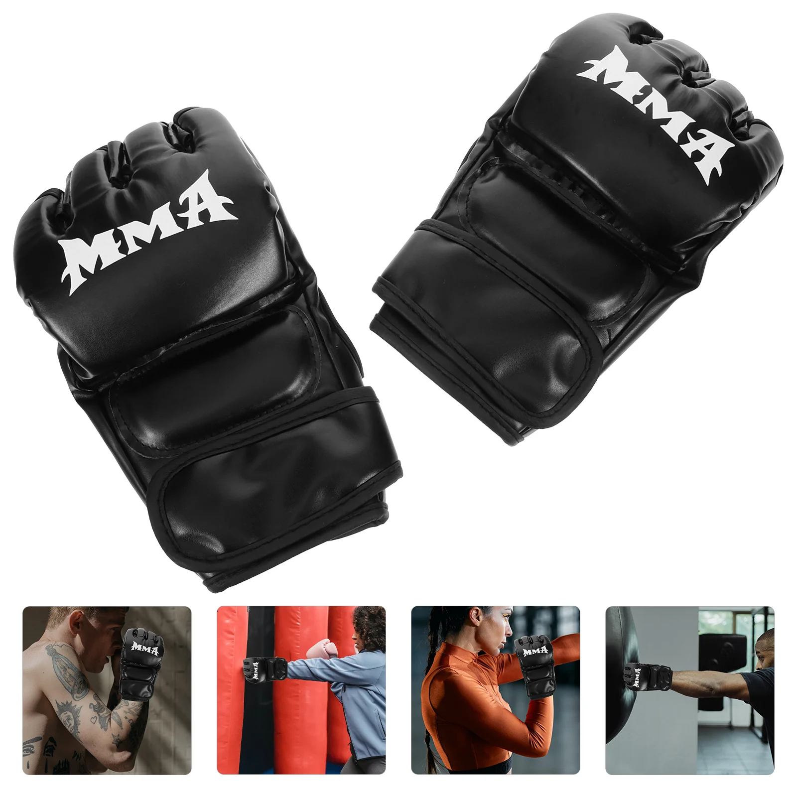 

Черные перчатки, портативные боксерские Мужские аксессуары, основные профессиональные перчатки для кикбоксинга, полиуретановые перчатки с полупальцами для мужчин и женщин
