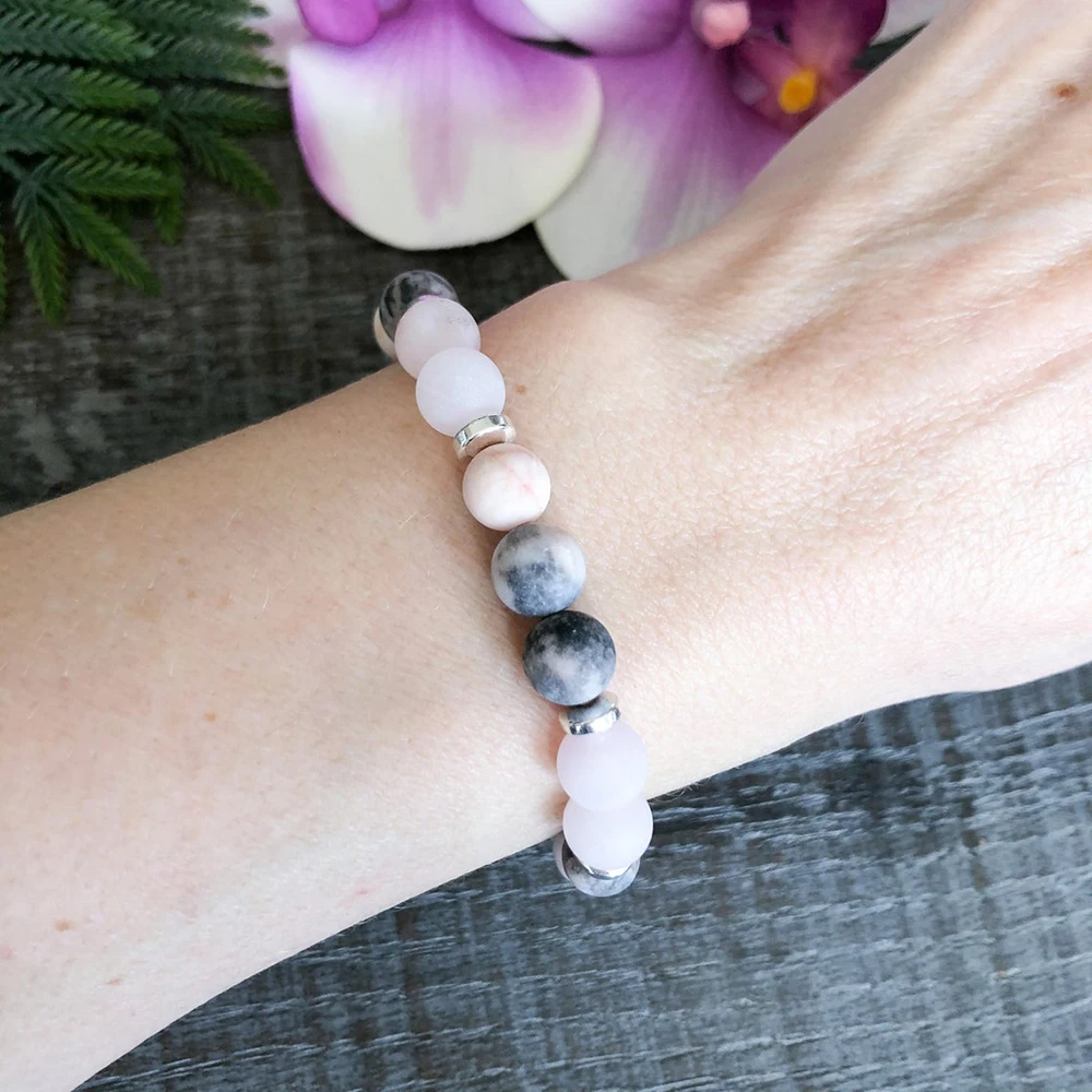 Браслет Ruberthen с розовыми агатными драгоценными камнями в полоску класса А