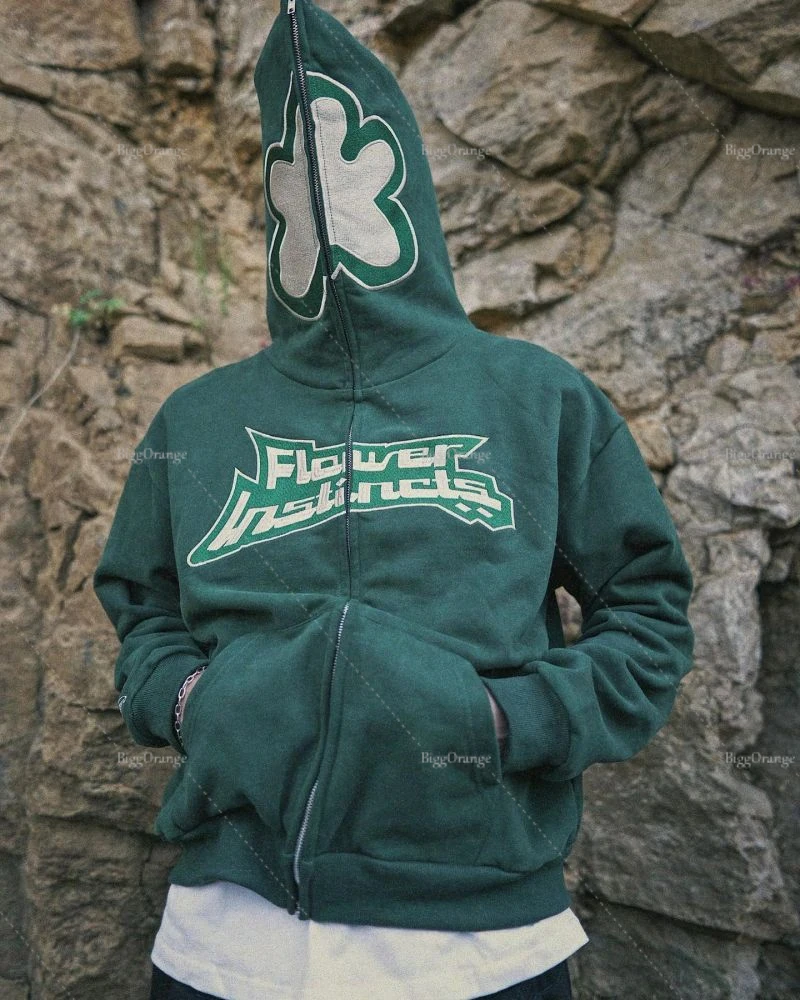 Винтажный свитшот с цветочным принтом худи на молнии куртки капюшоном в стиле