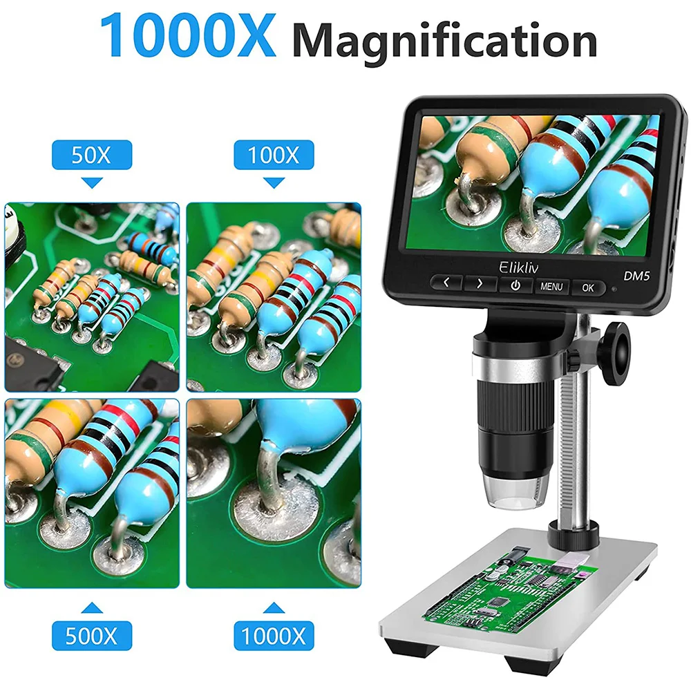 Elikliv Dm5 Беспроводной Цифровой Микроскоп 5 Дюймов 1000-кратное Увеличение 1080p Hd Для