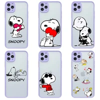 cute cartoon dog snoopy phone case for iphone 13 12 11 pro max mini xs 8 7 plus se 2020 xr light purple matte transparent cover