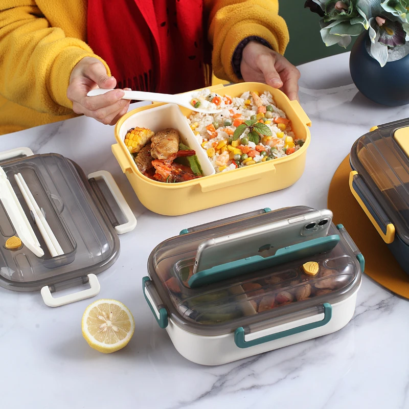 

Portable Lunch Box with Cutlery Microwaveable Leakproof Plastic Bento Safe Food Storage Containers For School Kids Office