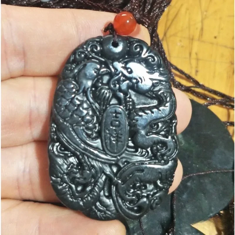 Подвеска с драконом и Фениксом натуральный благоприятный кулон из черного