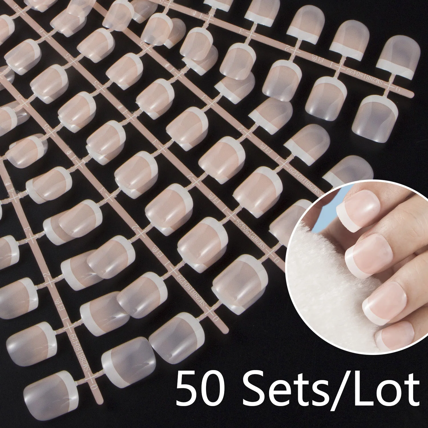 

50 Sets/Lot UV Coat French Style Square False Nail Tips for Press on Square Nail DIY Middle Length Full Cover French Tips Full