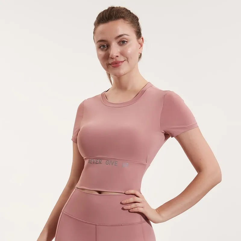 Sports Short Sleeve Women's Running Yoga Tops Summer Tight Quick Drying Fitness Gym Crop Top Clothes Slim T-shirt With Pad