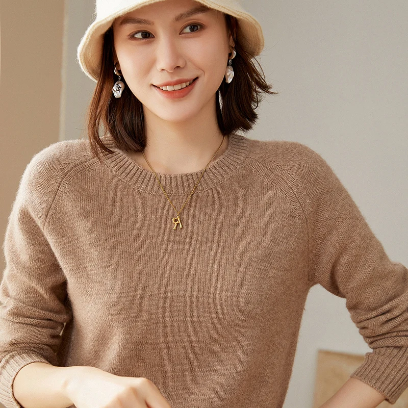 High-End 2022 Autumn Winter Thicken Loose Pullover 100% Pure Cashmere Knitted O-neck Sweater Women's Solid Color Jumper Girl