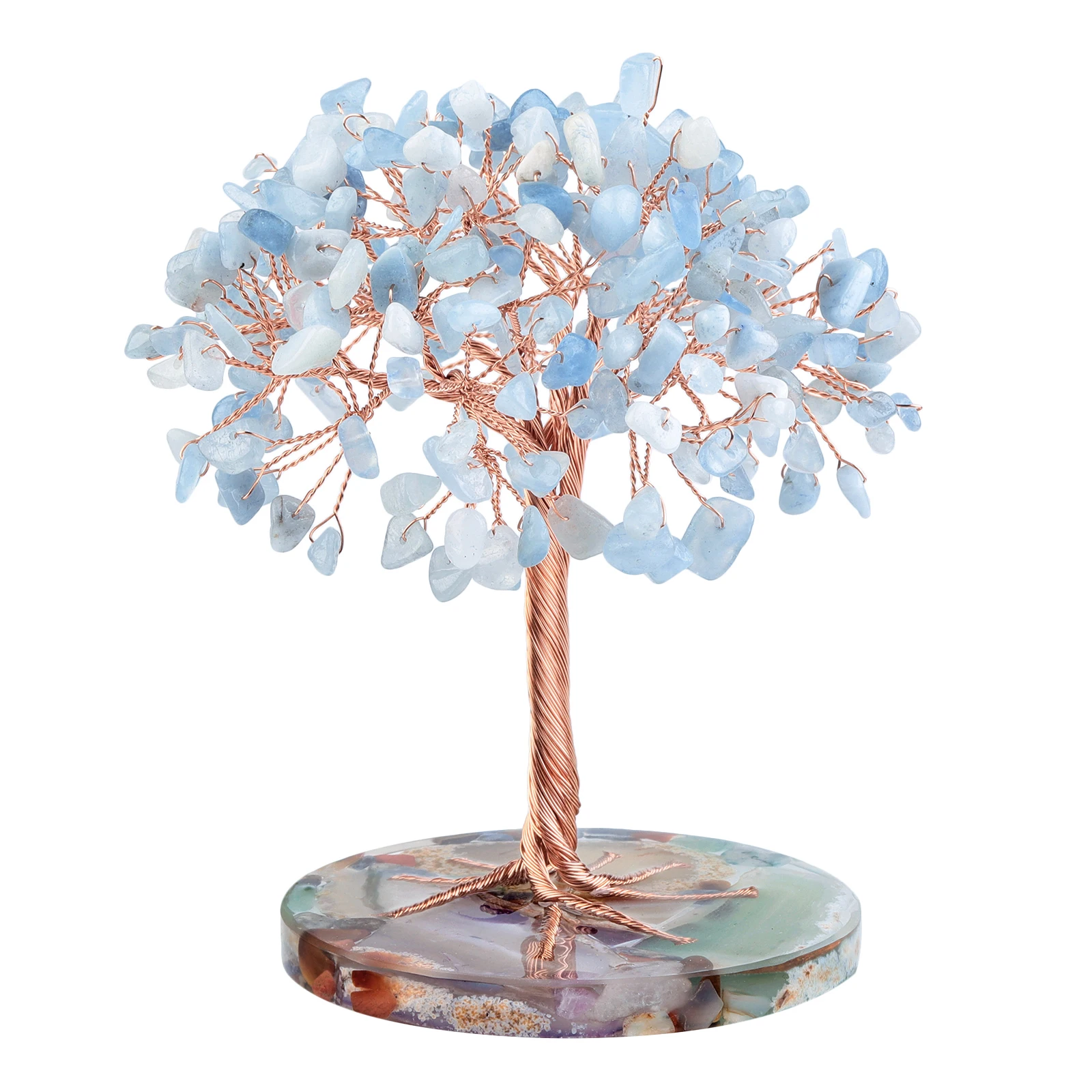 Natural Crystal Stone Money Tree With Agate Slice Base Bonsai Tree Feng Shui Decoration For Wealth And Luck Home Decor