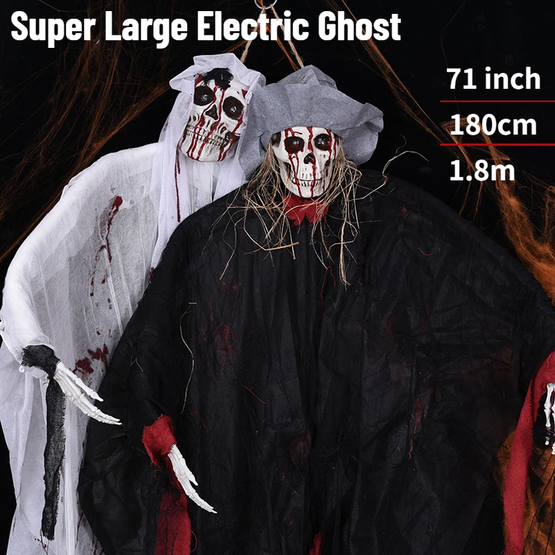 

Halloween Hanging White Ghost,71''Animated Hanging Grim Reaper,Ghost with Led Eyes & Creepy Sounds,Yard Outside Indoor Decor