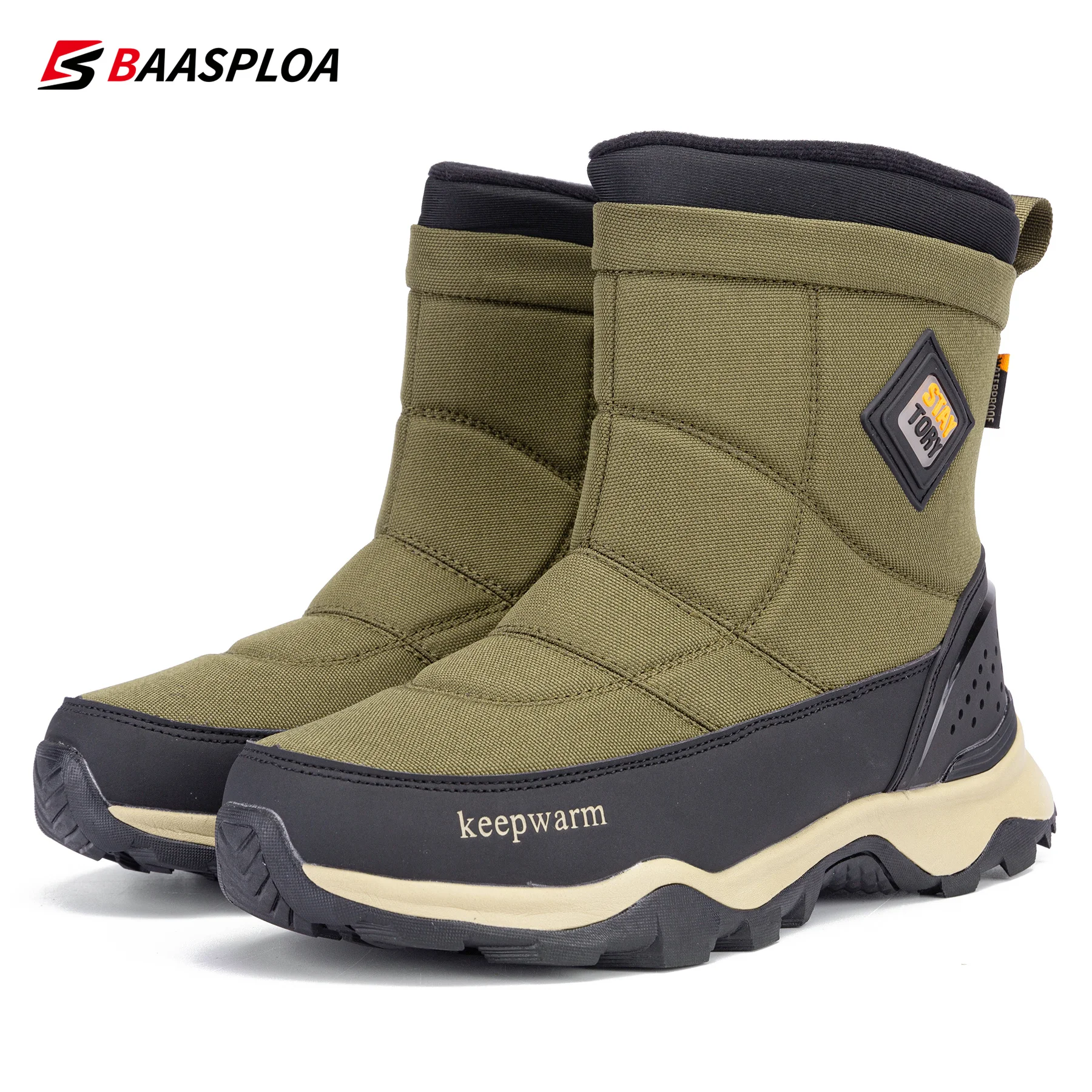 Baasploa 2022 New Men's Winter Warm Shoes Waterproof Leather Cotton Snow Boots Non-slip Thick Bottom Male Walking Hiking Shoes