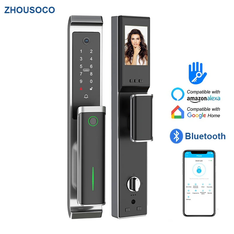 

WIFI APP Fully Automatic Smart Door Lock TTlocK Bluetooth With Camera Fingerprint IC Card Password Key Electronic Door Lock