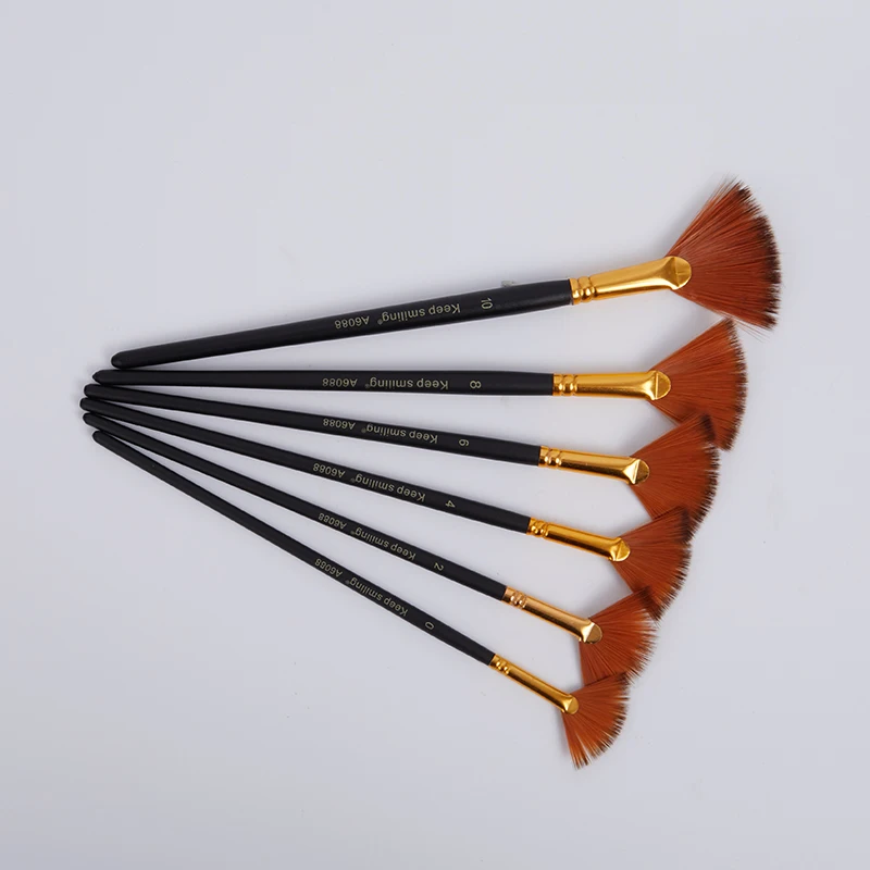 

6 Pcs/set Black Matte Fan Brushes Nylon Bristles Gouache Watercolour Brushes Painting Art Tools School Supplies