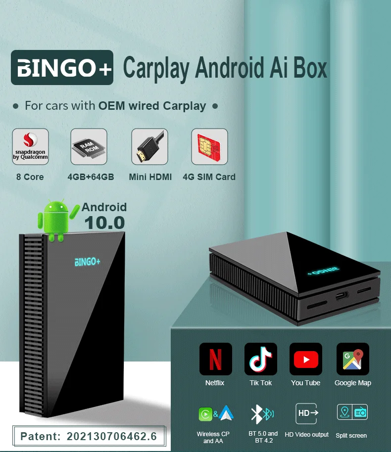 Android 10 0 автомобильный интерфейсный бокс 4/64 ГБ Carplay AI Box с HDMI видео выходом и 4G |