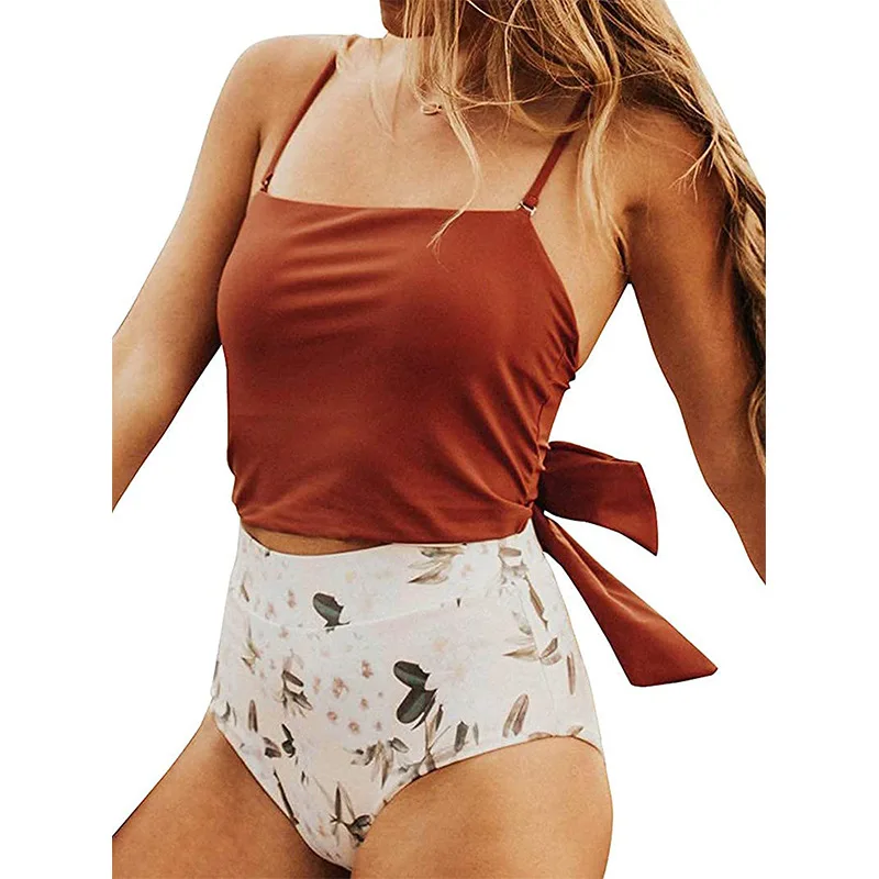 

Женское бикини с высокой талией и рюшами