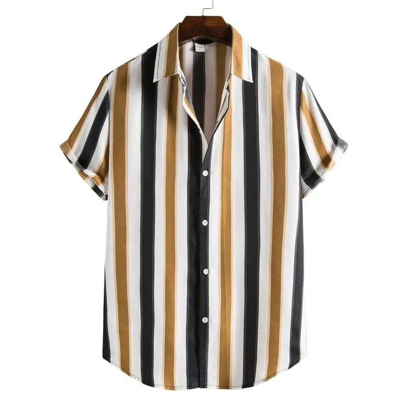 

Shirts for Men 2022 Summer New Men's Casual Slim Fit Striped Printed Short Sleeve Shirts Mens Clothing