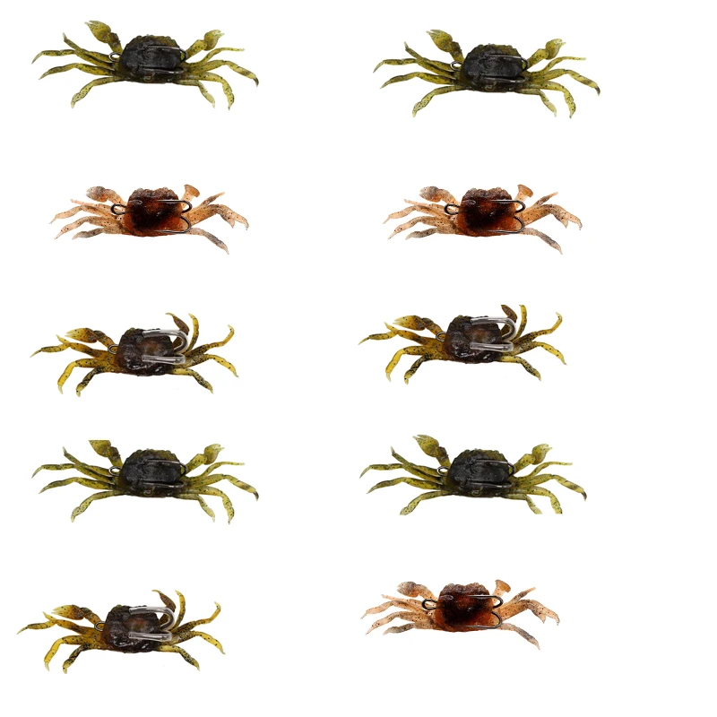 

10 Pcs Crab Bait, 3D Simulation Crab Soft Bait with Pointed Hook, Sea Fish Bait Buckle, Sea Fish Fishing Tackle Tools