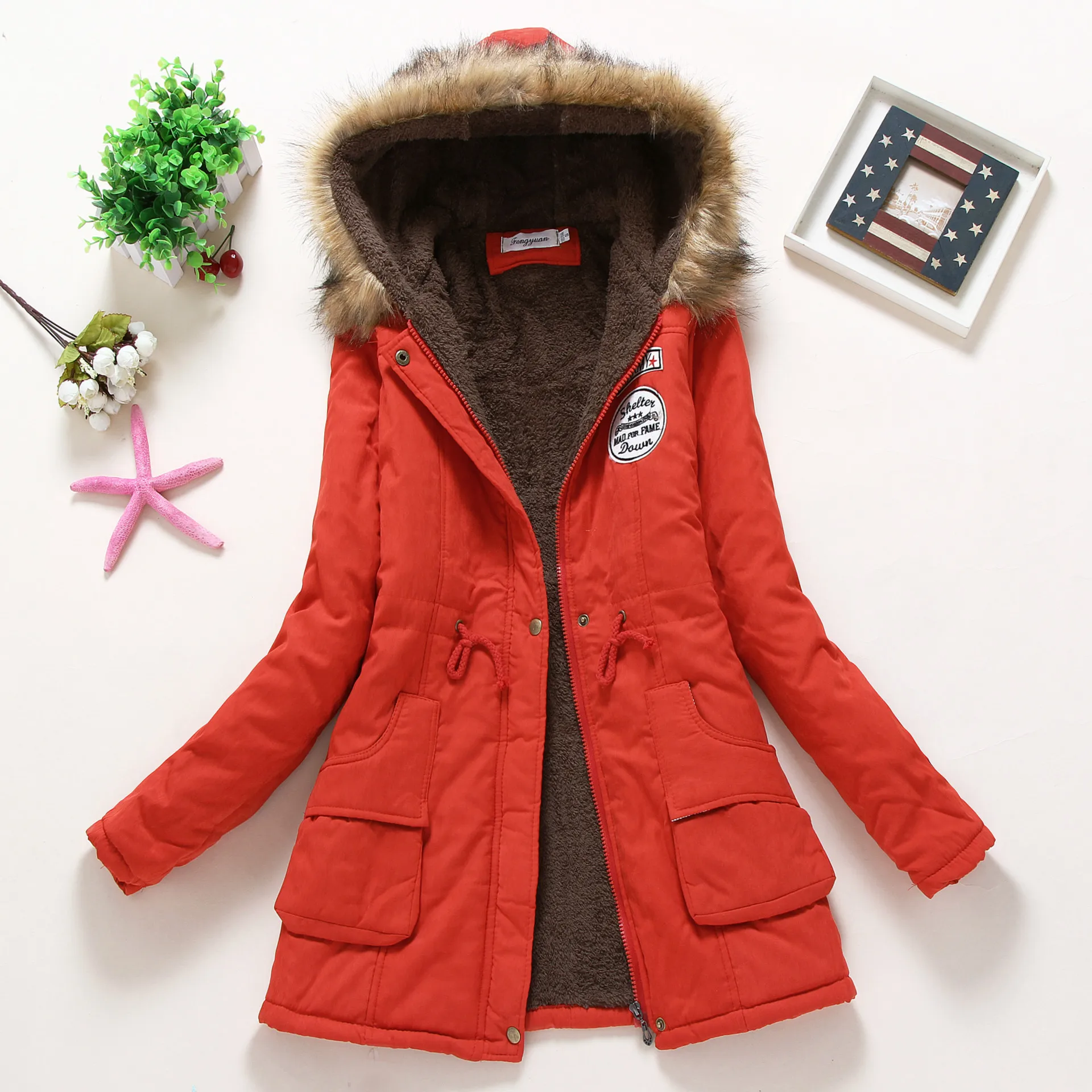 Women Casual Hooded Jacket Polyester Peachskin Velvet Fabric Winter New Female Long sleeved lamb Coats Ladies Parkas Asian Size