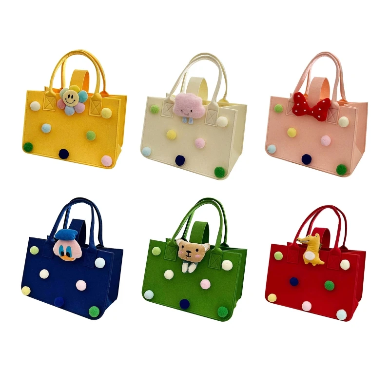 

63HC Cartoon Felt Hand Bag for Women Girls Cute Tote Bag Portable Lunch Bag Fashion Shopping Dating Bag Ins Picnic Lunch Bags
