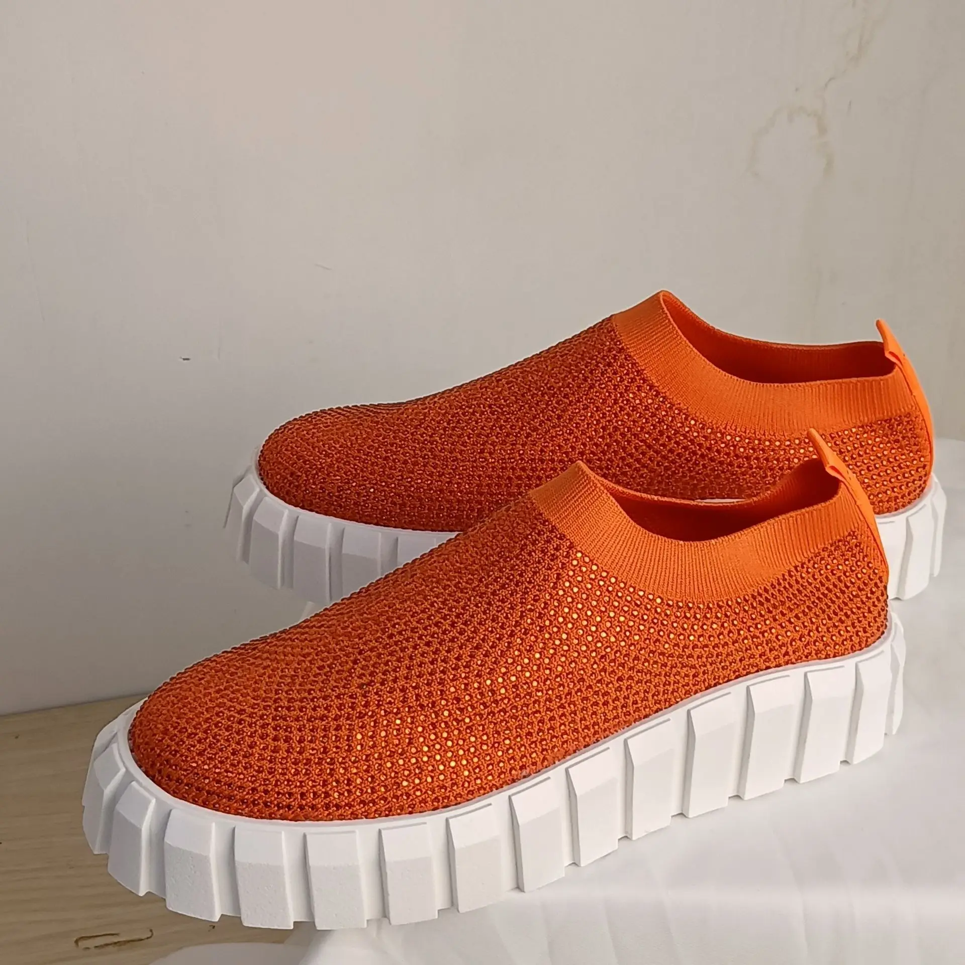 

Fashion Women Platform Sneakers Women's Shoes Mesh Breathable Thick Sole Vulcanized Shiny Rhinestones Casual