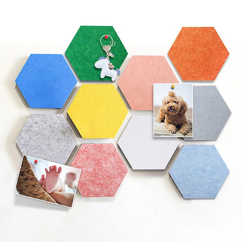 

10pcs Felt Board Self-adhesive Wall Sticker Hexagonal Board Background Wall Cork Pin Message Notice Board Display Board