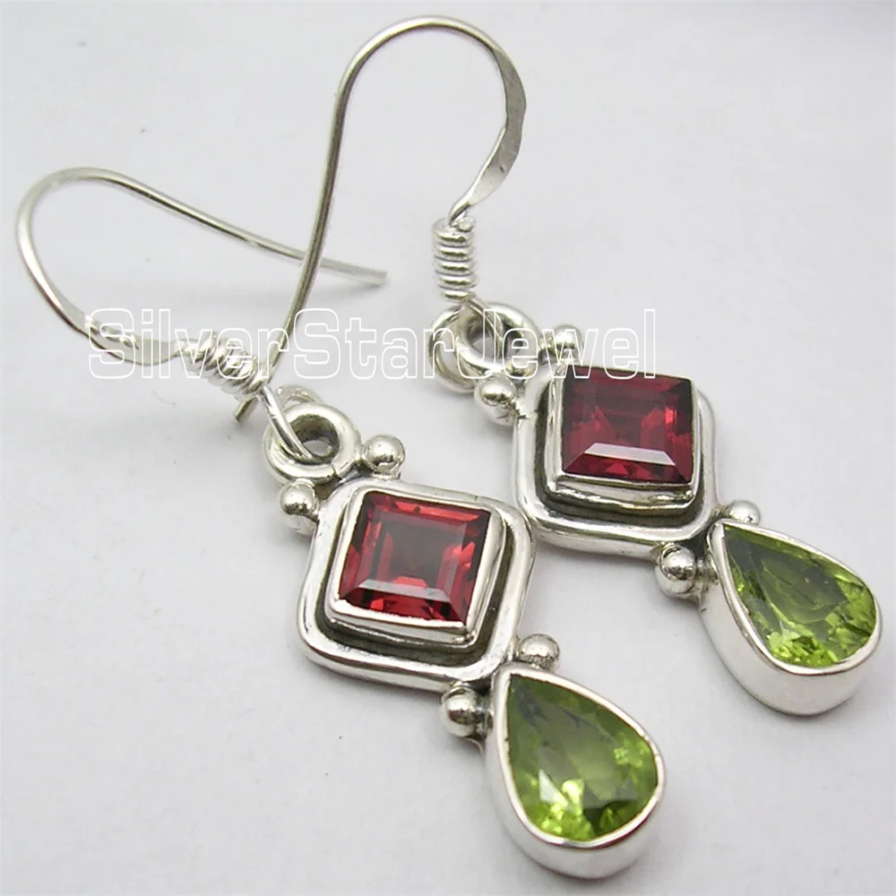

Many Color Semi-precious Stone 2 DANGLING Earrings 1.4"