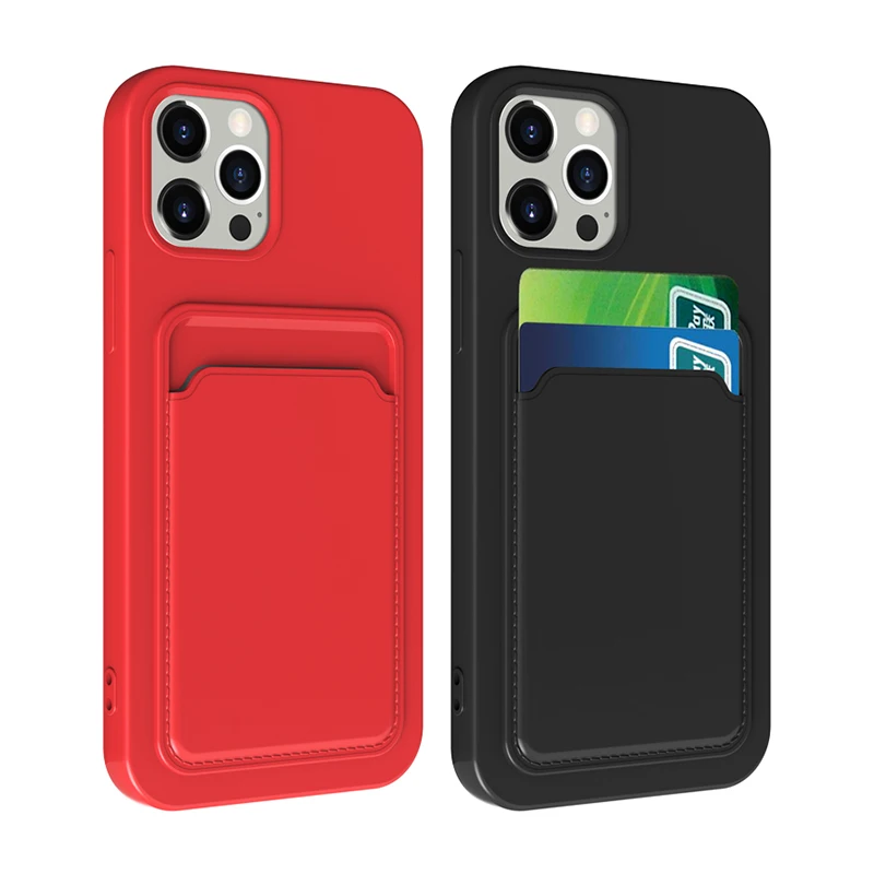 

Original Wallet Card Slot Holder Case for iPhone 12 13 Pro Max 11 7 8 Plus X XR XS SE Silicone Candy Color Lining Back Cover Bag