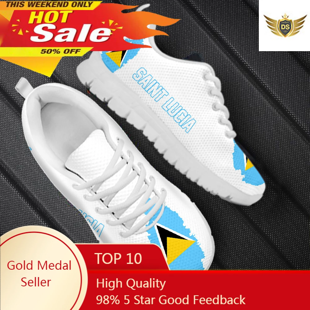

Saint Lucia Flag Design Ladies Flat Shoes Comfortable Lace Up Casual Sneakers For Women Spring Autumn Soft Zapatos