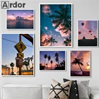 Скандинавский постер с кокосовым деревом на пляже, воздушный шар, Художественная печать, закат, светящийся пейзаж, настенная Картина на холсте для гостиной, домашний декор