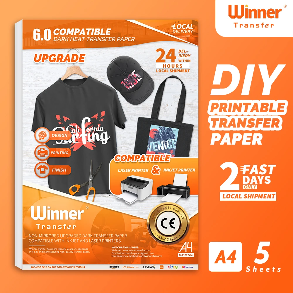 WinnerTransfer Manufacturer Heat Transfer Paper for T shirt for Inkjet&Laser Printer Transfer Printing Paper for Dark Fabric A4