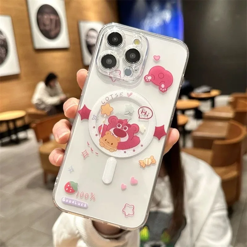 Новый магнитный чехол для телефона Disneies Cute Lotso Winnie Magsafe Samsung Galaxy S24 S23 S22 S21 S20 FE Plus Ultra